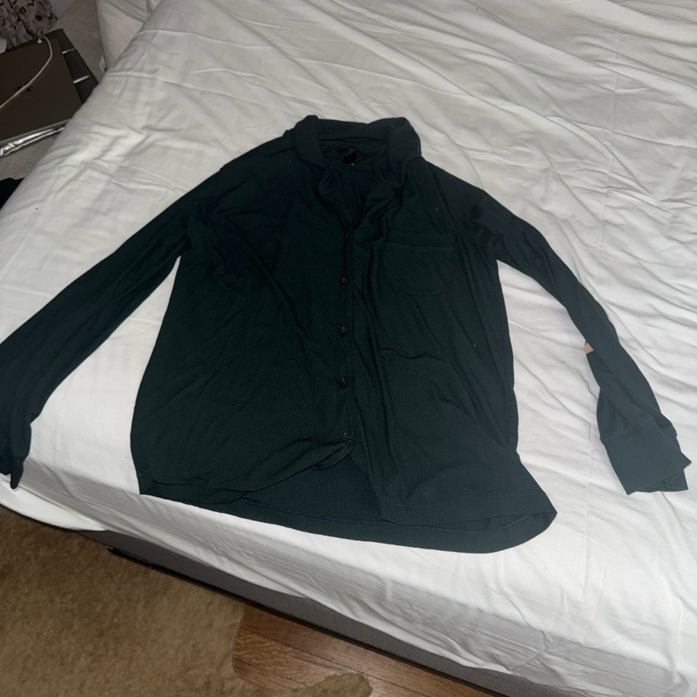 SKIMS Dark Green Button-Up Pajama Top